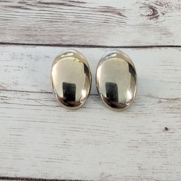 Vintage Clip On Earrings Gold Tone Oval - Surface Marks - Picture 2 of 7